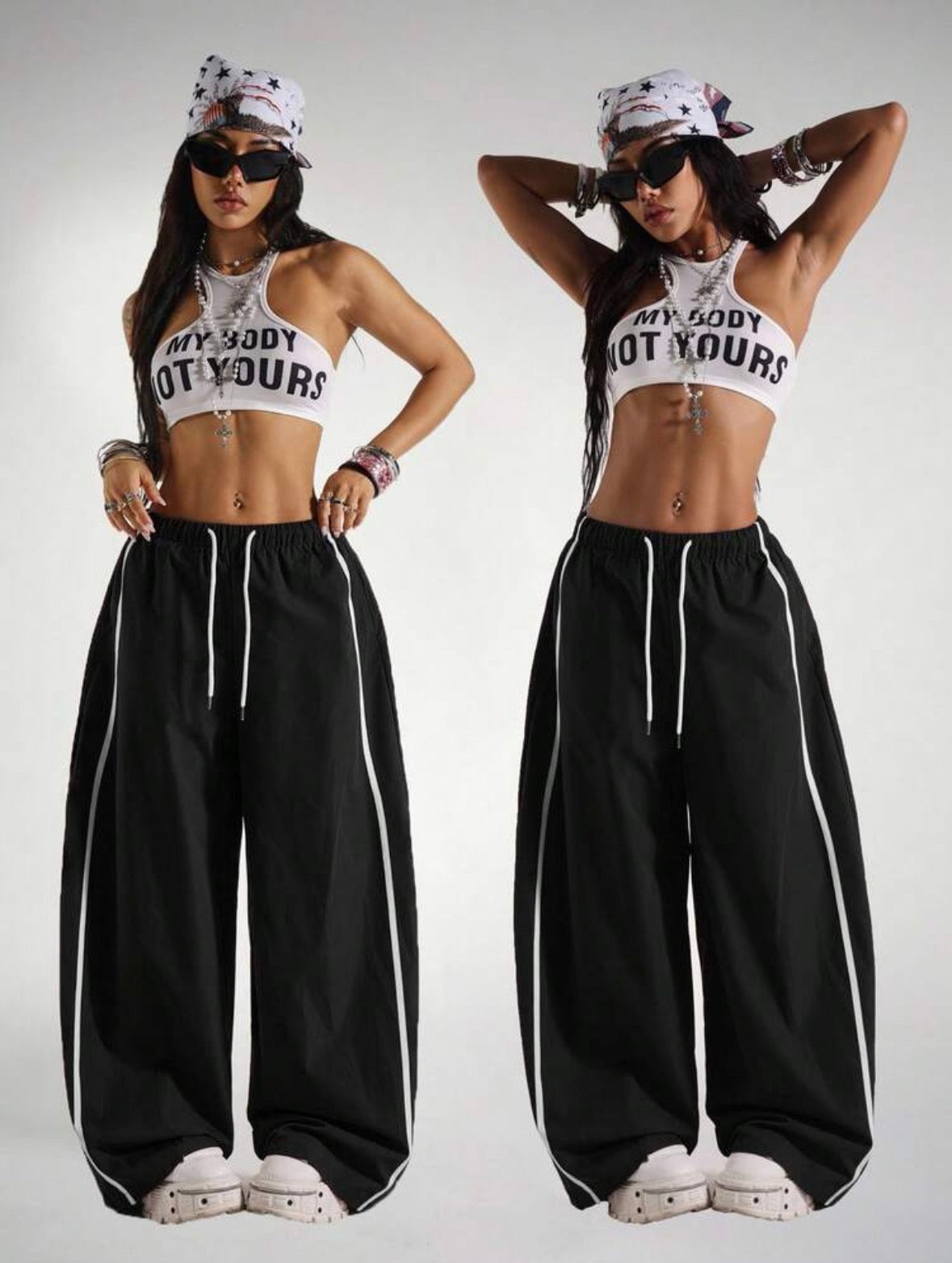Women's Drawstring Waist Wide Leg Loose Harem Pants