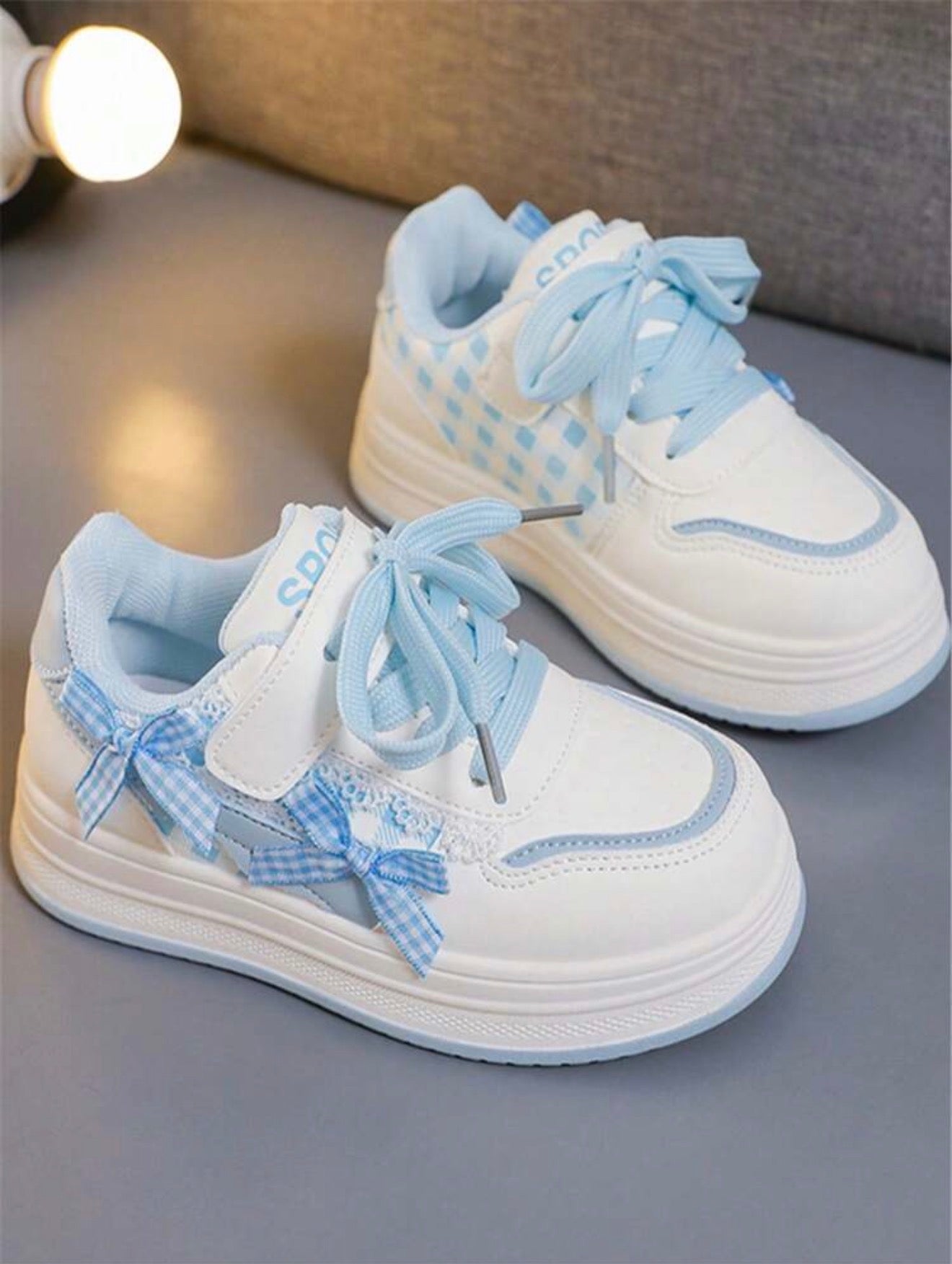 1 Pair Children's New Fashion Comfortable Soft Bottom Bow Knitted Strap Cute PU Hook And Loop Girls Outdoor Casual Versatile Flat Sports Shoes, Suitable For All Seasons