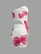 2pcs Women Summer Holiday Cami Top And Mini Skirt Set Kissy Missy Petite Women Hot Pink
