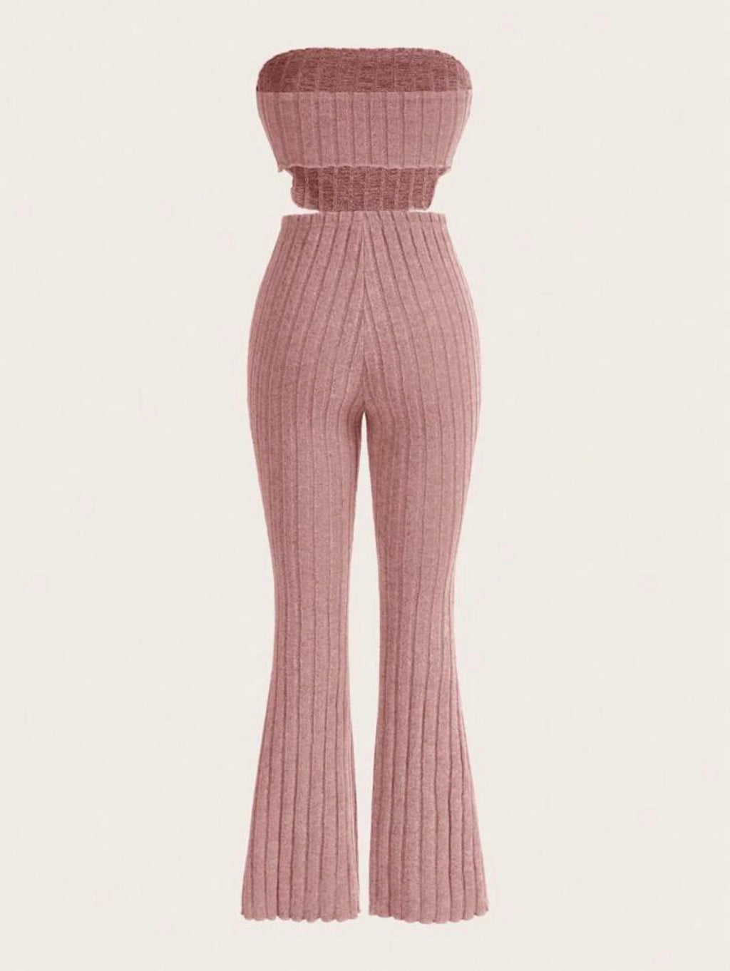 Solid Asymmetrical Hem Tube Top & Flare Leg Pants