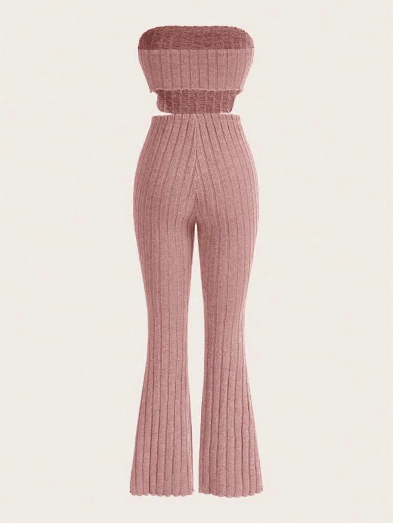 Solid Asymmetrical Hem Tube Top & Flare Leg Pants