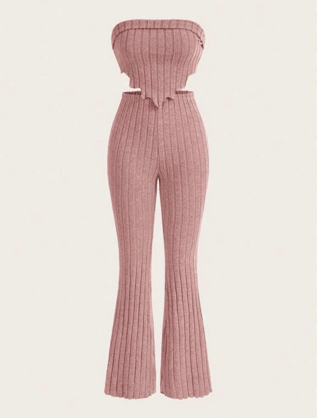 Solid Asymmetrical Hem Tube Top & Flare Leg Pants
