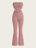 Solid Asymmetrical Hem Tube Top & Flare Leg Pants