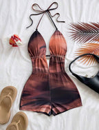 Women's Retro Tie-Dye Abstract Print Deep V Sexy Fashion Summer Outfit For Party