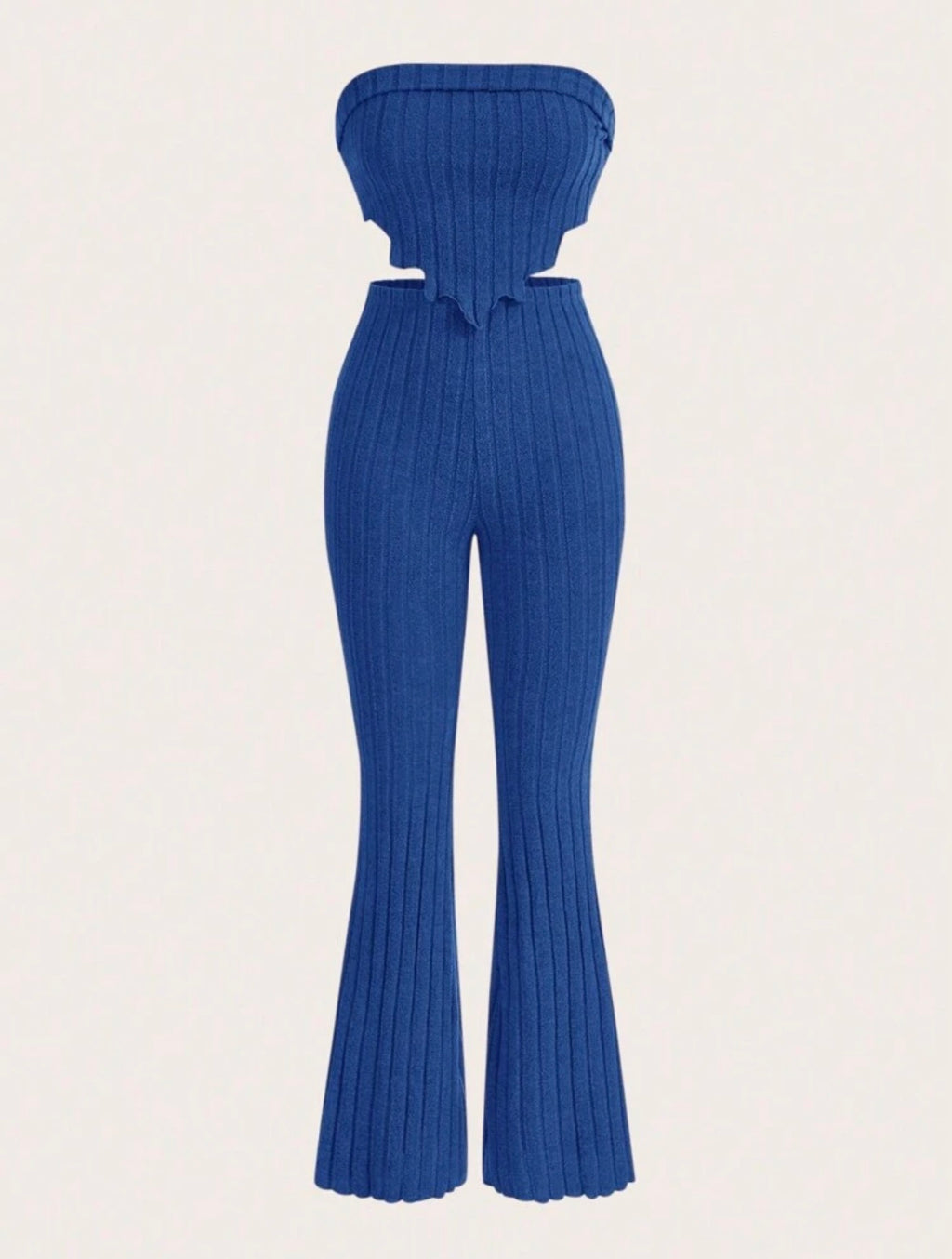 Solid Asymmetrical Hem Tube Top & Flare Leg Pants