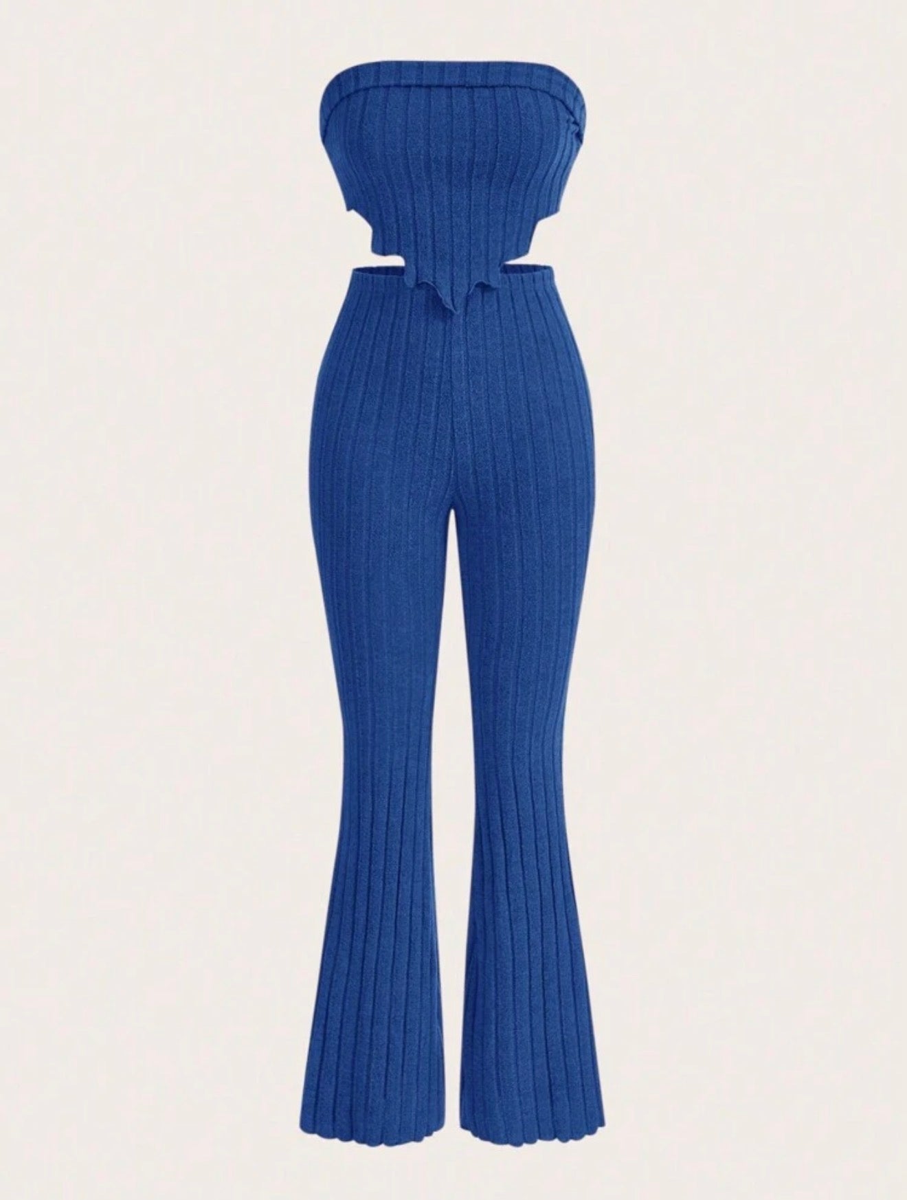 Solid Asymmetrical Hem Tube Top & Flare Leg Pants