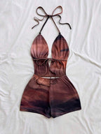 Women's Retro Tie-Dye Abstract Print Deep V Sexy Fashion Summer Outfit For Party