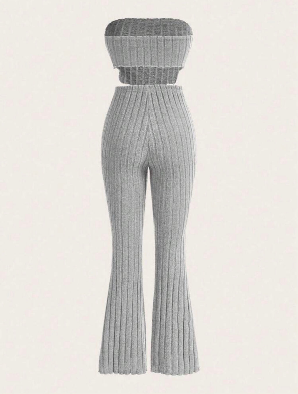 Solid Asymmetrical Hem Tube Top & Flare Leg Pants