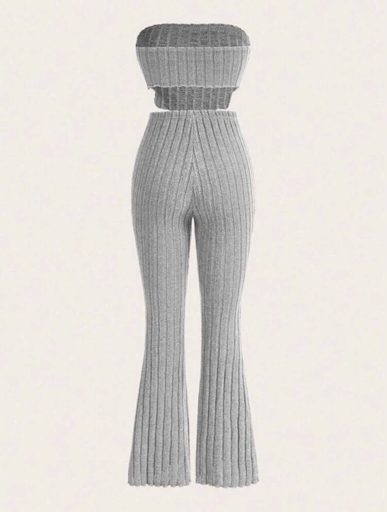 Solid Asymmetrical Hem Tube Top & Flare Leg Pants