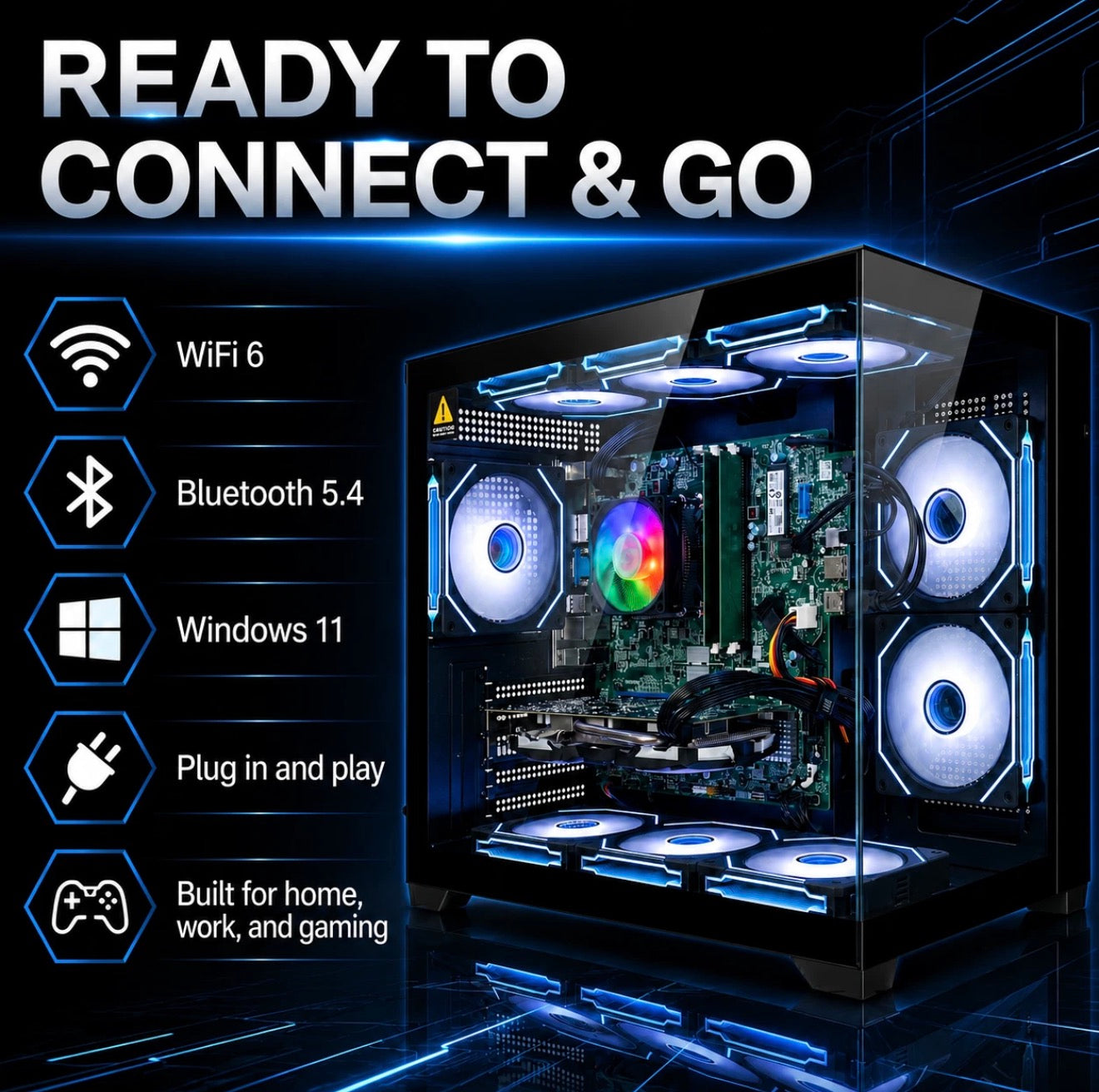 PC Desktop Computer Ryzen 7 5800X RTX 5060 32GB RAM 1TB SSD Win11 WiFi6