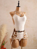 26SS Summer Vacation Sexy Party Cut One-Piece With Double-Sided Tie Skirt