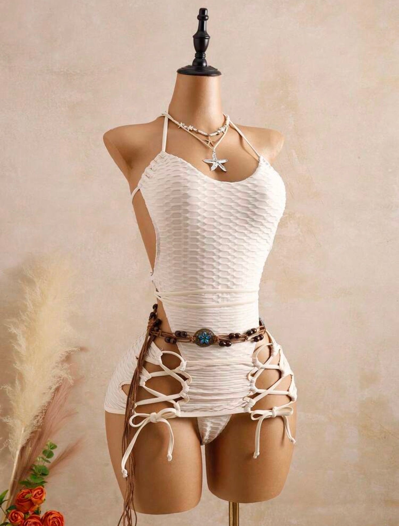 26SS Summer Vacation Sexy Party Cut One-Piece With Double-Sided Tie Skirt