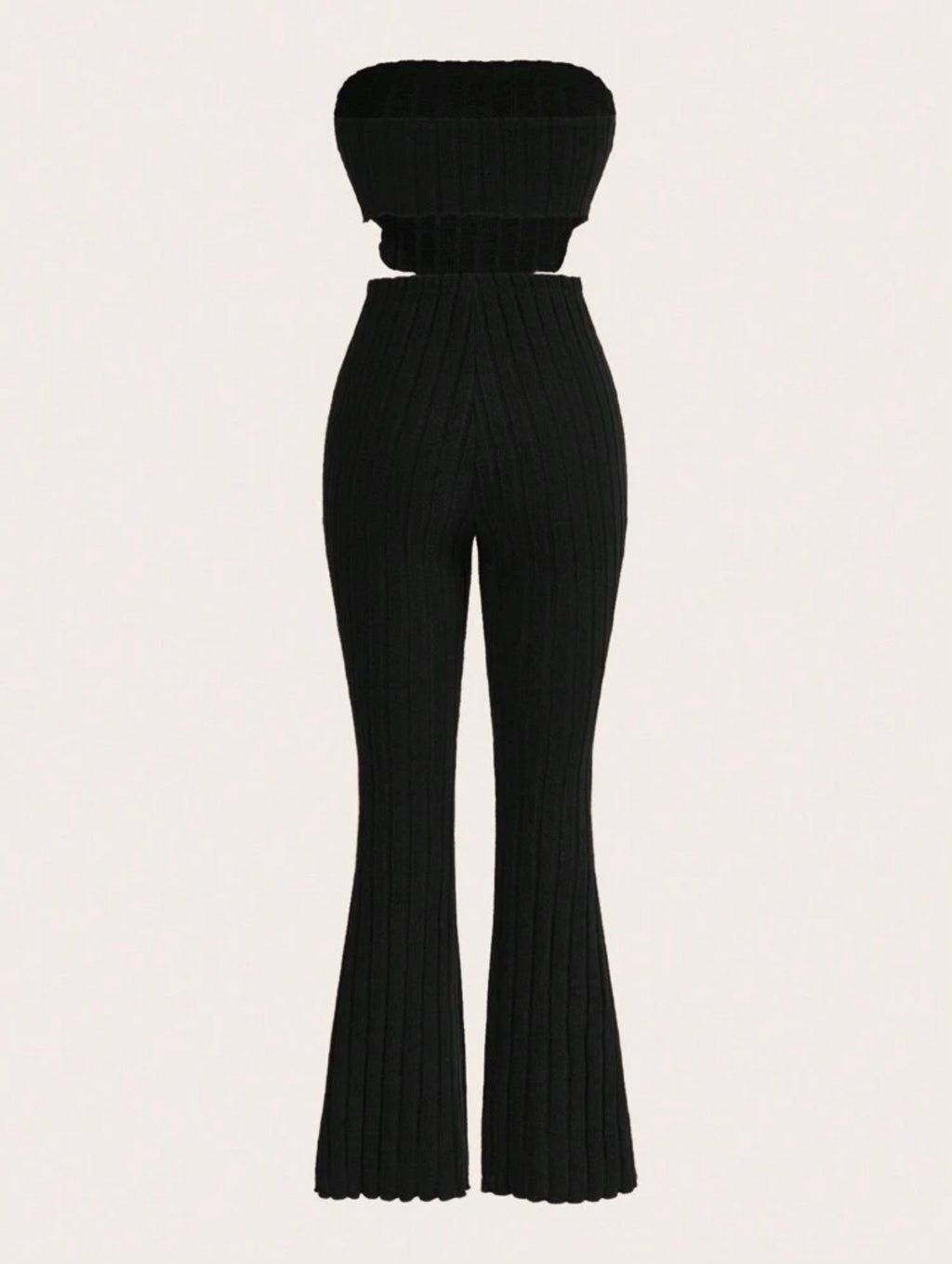 Solid Asymmetrical Hem Tube Top & Flare Leg Pants