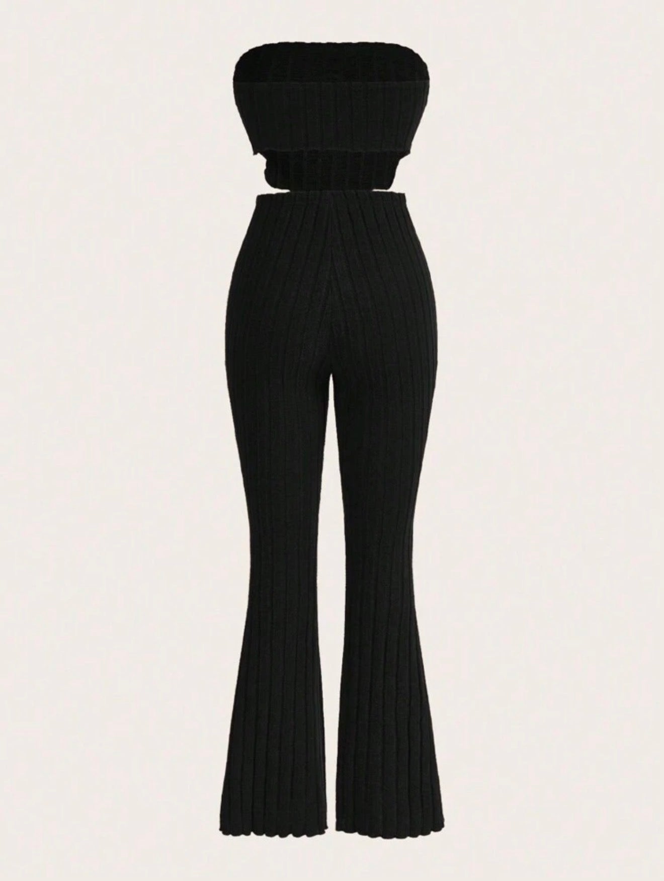 Solid Asymmetrical Hem Tube Top & Flare Leg Pants