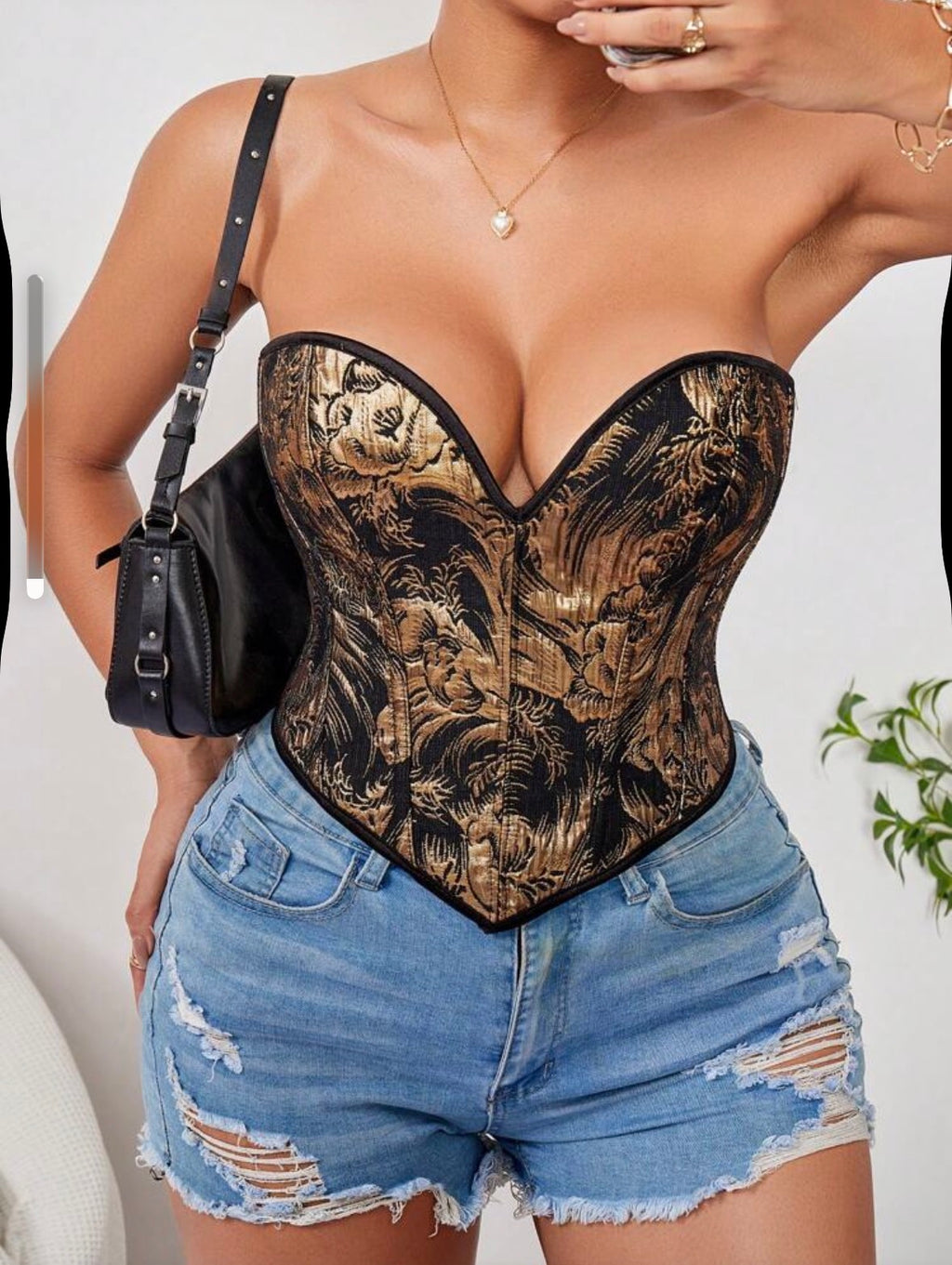 1pc Gold Corset Tops For Women Strapless Lace Up Boned Sweetheart Neck Bodyshaper Bustier Sexy Crop Top, Suitable For Wearing With A Dress