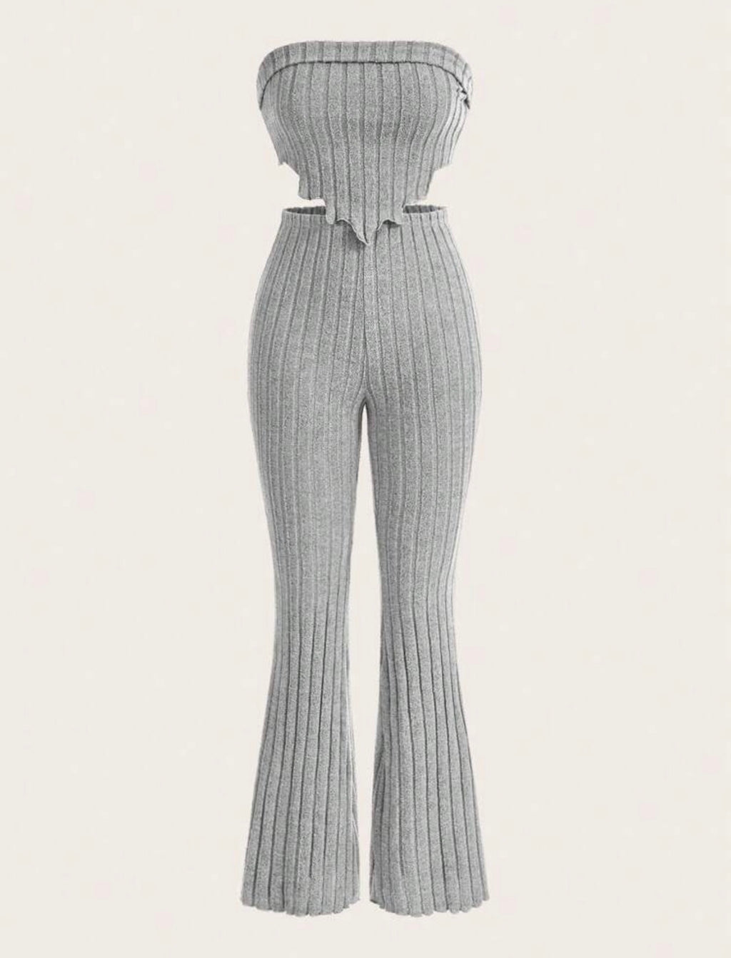 Solid Asymmetrical Hem Tube Top & Flare Leg Pants