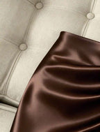 Fashionable New Glossy Asymmetrical Hem High Waist Slim Fit Pleated Bodycon Skirt, Spring/Summer