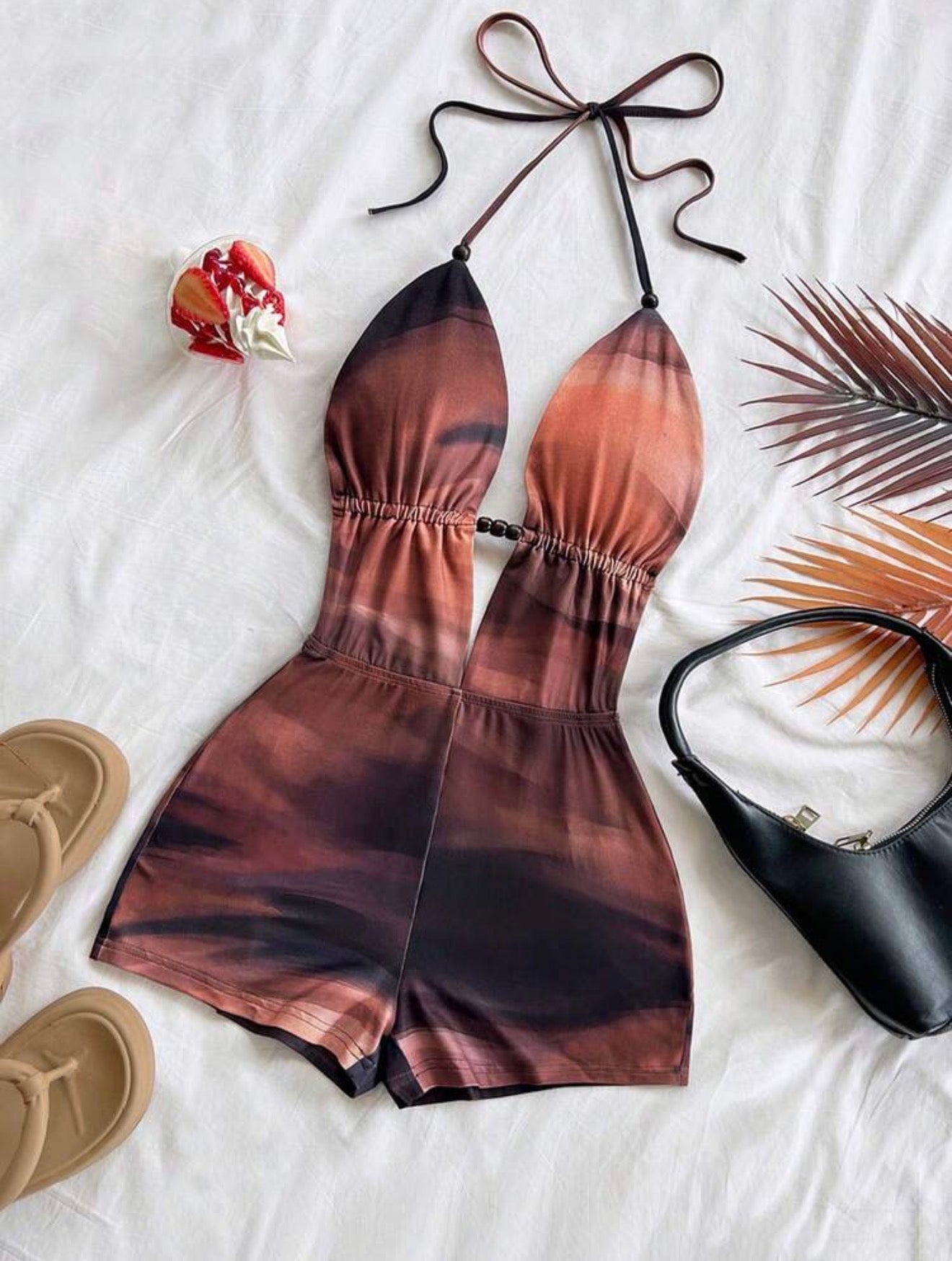 Women's Retro Tie-Dye Abstract Print Deep V Sexy Fashion Summer Outfit For Party