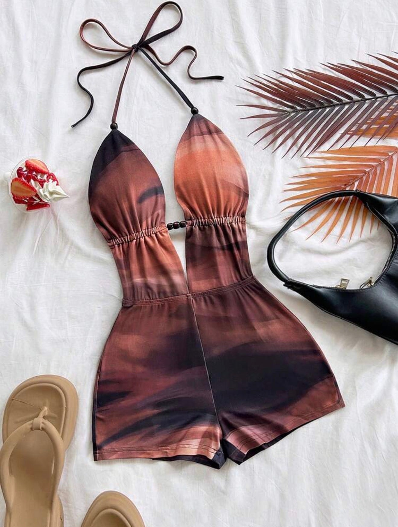 Women's Retro Tie-Dye Abstract Print Deep V Sexy Fashion Summer Outfit For Party