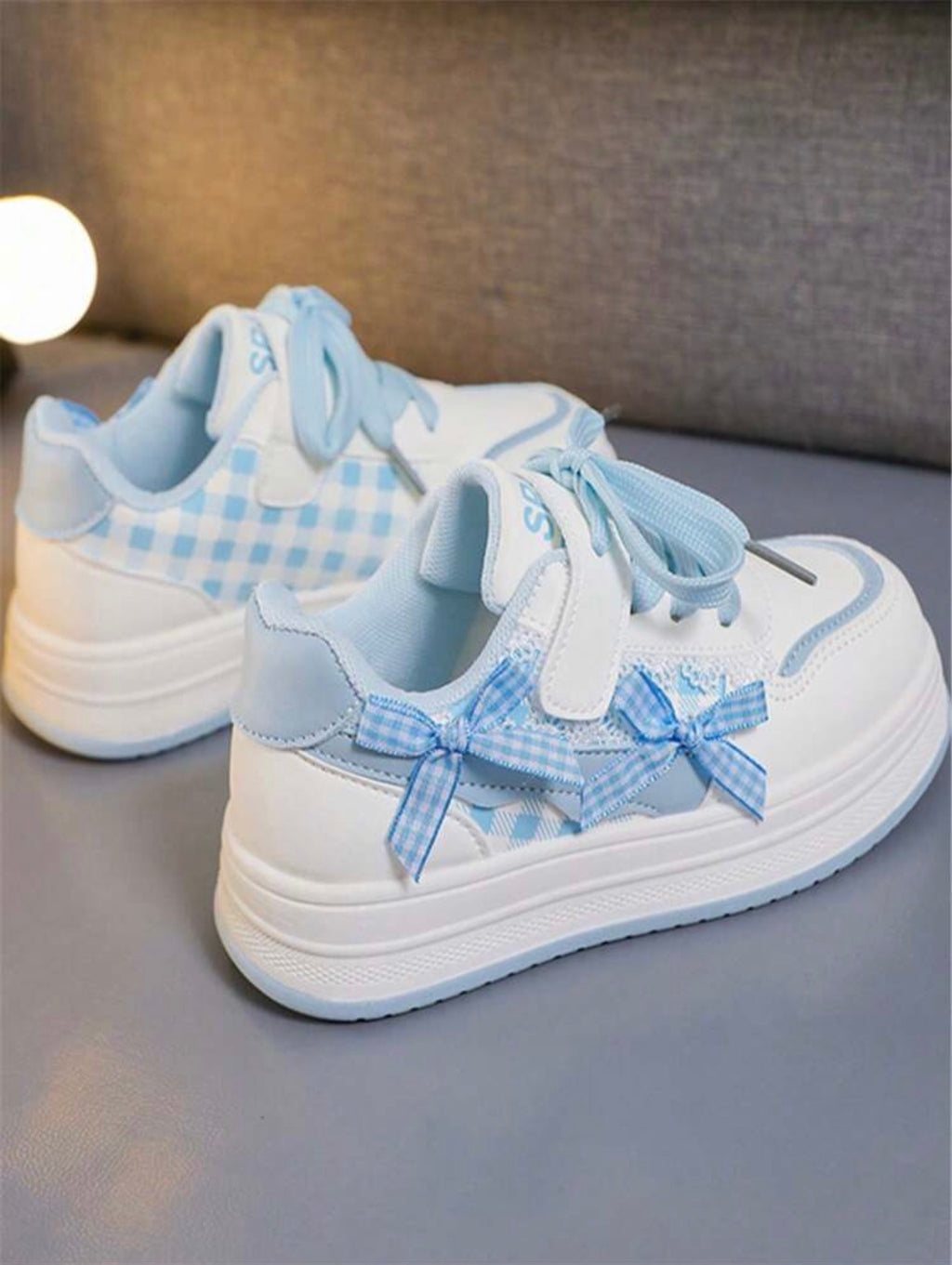1 Pair Children's New Fashion Comfortable Soft Bottom Bow Knitted Strap Cute PU Hook And Loop Girls Outdoor Casual Versatile Flat Sports Shoes, Suitable For All Seasons