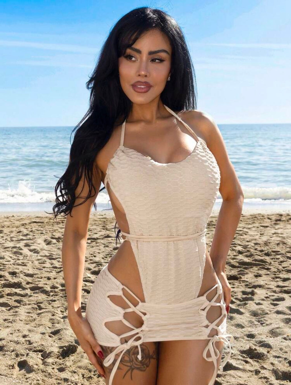 26SS Summer Vacation Sexy Party Cut One-Piece With Double-Sided Tie Skirt
