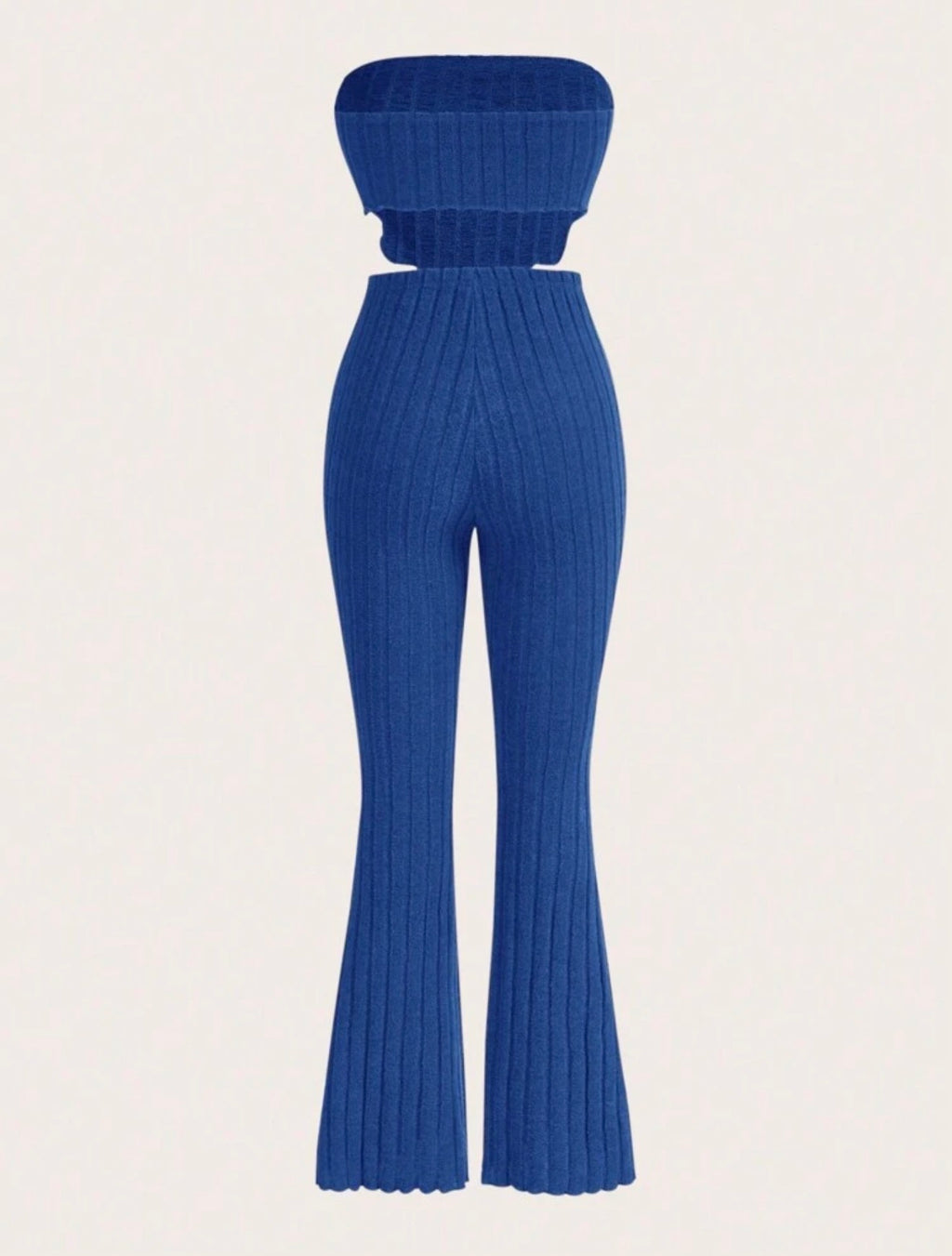 Solid Asymmetrical Hem Tube Top & Flare Leg Pants