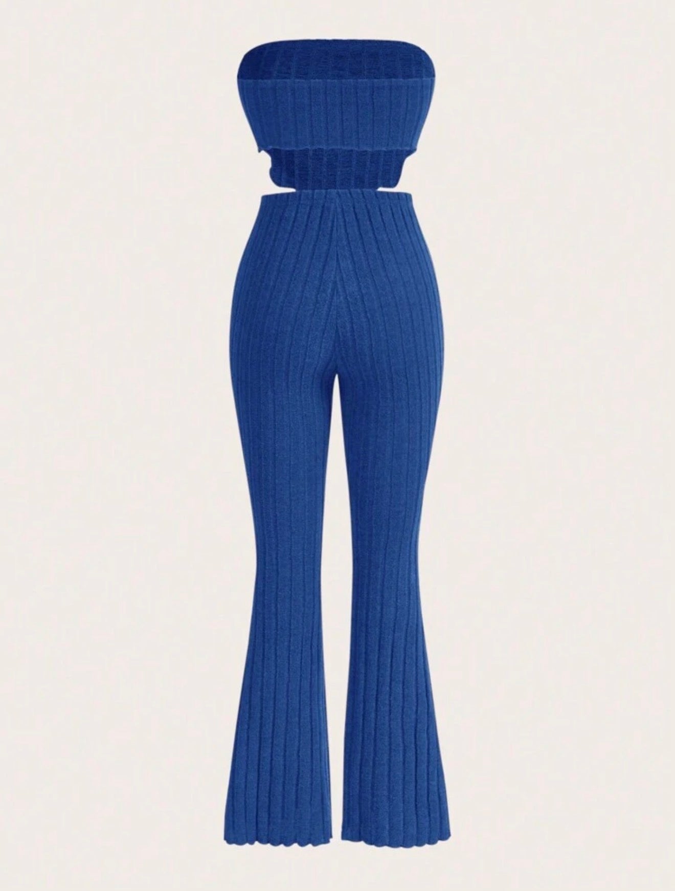 Solid Asymmetrical Hem Tube Top & Flare Leg Pants