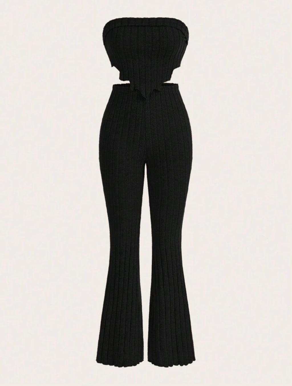 Solid Asymmetrical Hem Tube Top & Flare Leg Pants