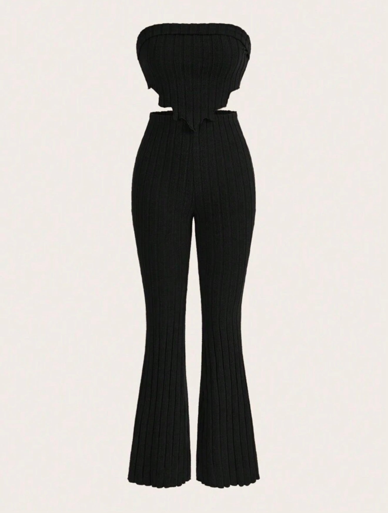 Solid Asymmetrical Hem Tube Top & Flare Leg Pants