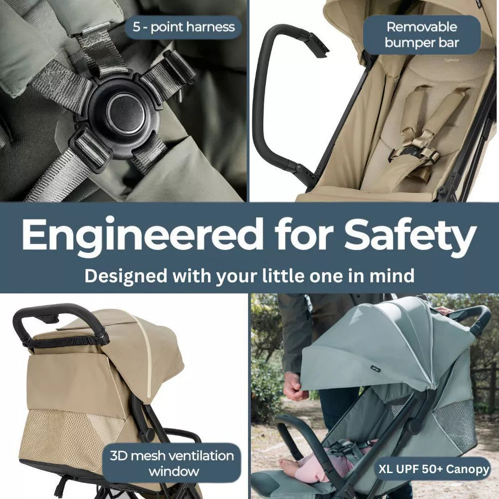 Inglesina Quid³ Travel, Lightweight & Compact Stroller - Planet Green: 5-Point Harness