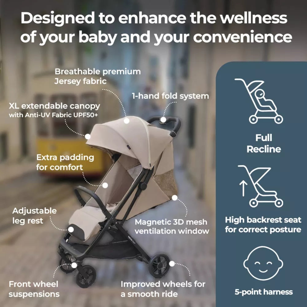 Inglesina Quid³ Travel, Lightweight & Compact Stroller - Planet Green: 5-Point Harness