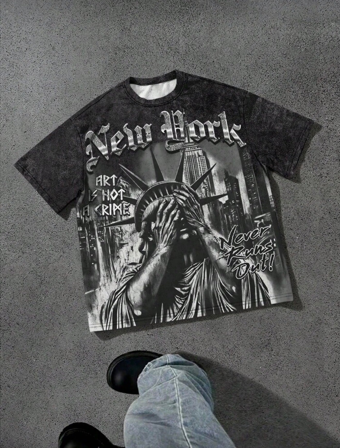Men's Letter Print Round Neck Casual Loose T-Shirt