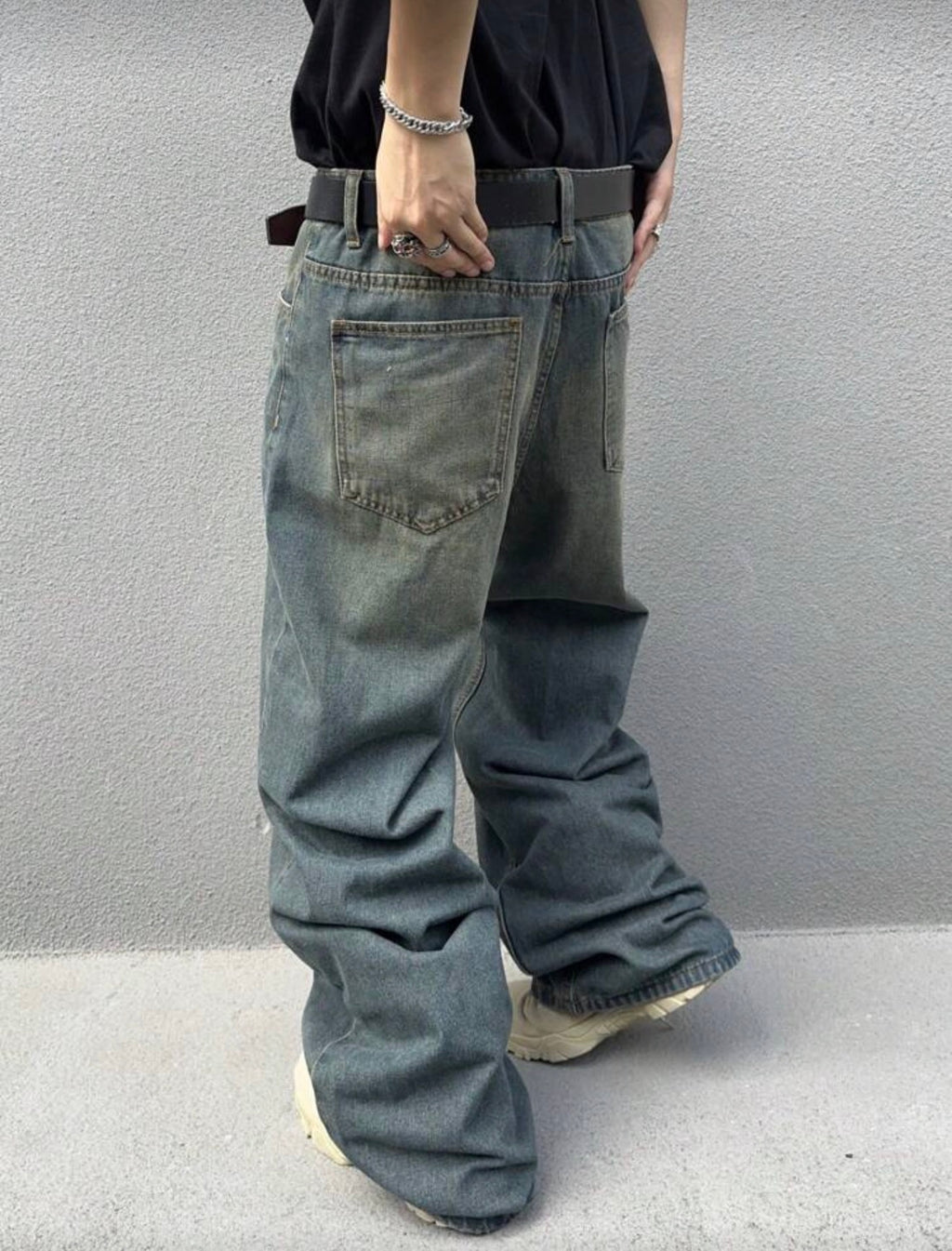 Men's Fashionable Distressed Loose Wide-Leg Jeans