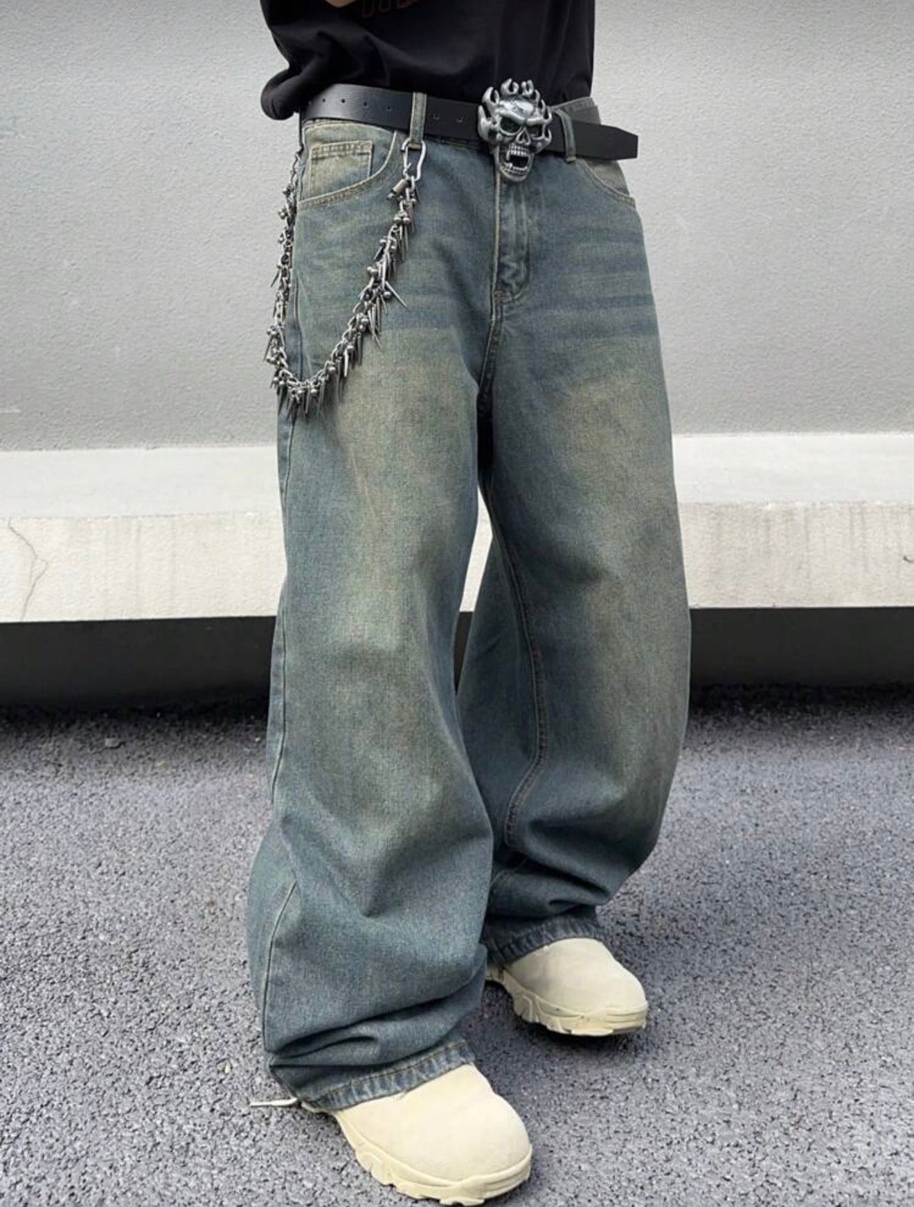 Men's Fashionable Distressed Loose Wide-Leg Jeans
