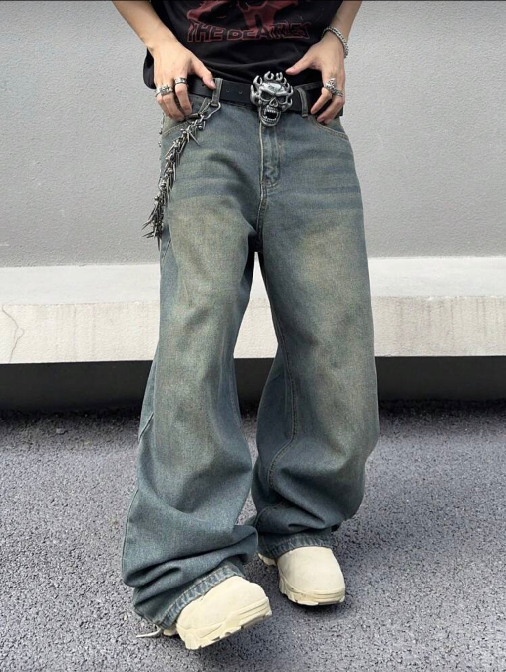Men's Fashionable Distressed Loose Wide-Leg Jeans