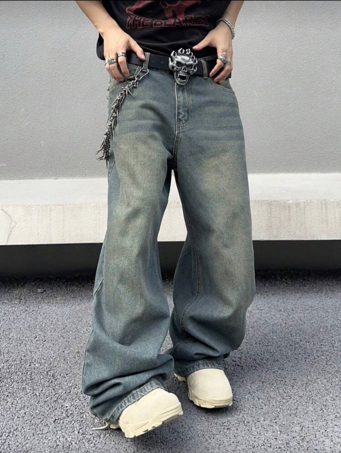 Men's Fashionable Distressed Loose Wide-Leg Jeans