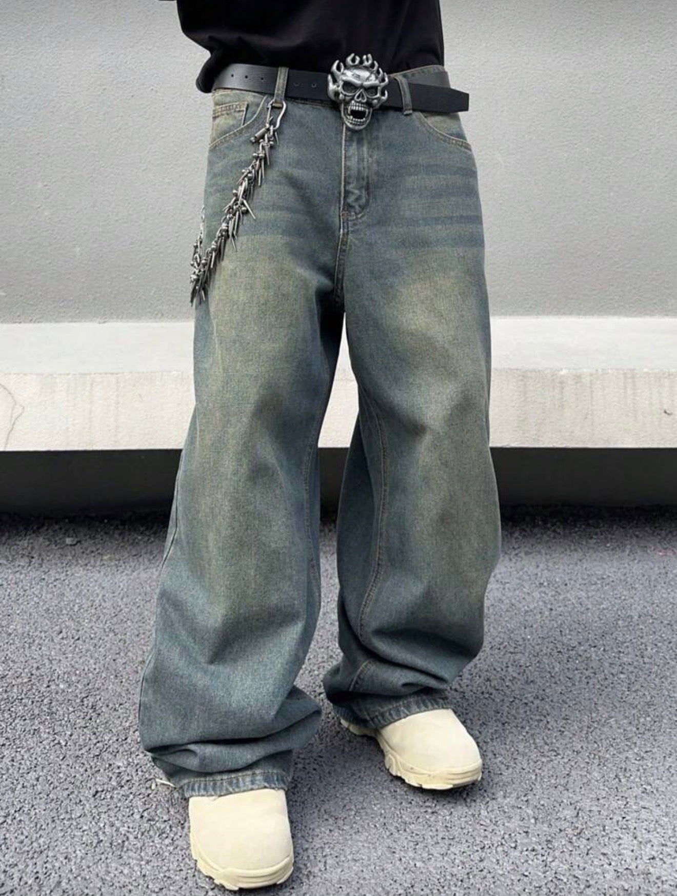 Men's Fashionable Distressed Loose Wide-Leg Jeans