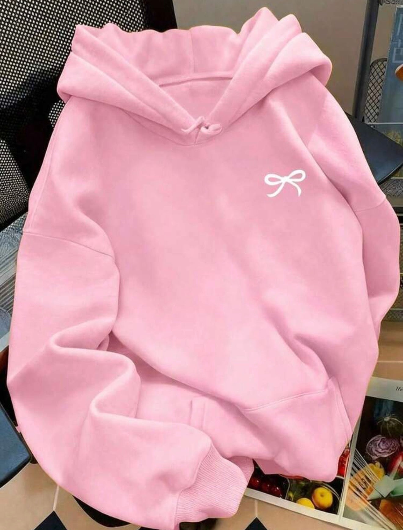 Cute Versatile Bow Pattern Women's Long Sleeve Pocket Casual Sweatshirt