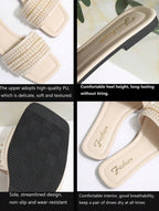 New Plus-Size Women’s Rhinestone & Pearl Square-Toe Mules – Luxury Beach & Summer Sandals