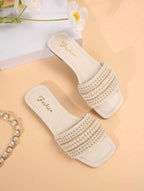 New Plus-Size Women’s Rhinestone & Pearl Square-Toe Mules – Luxury Beach & Summer Sandals