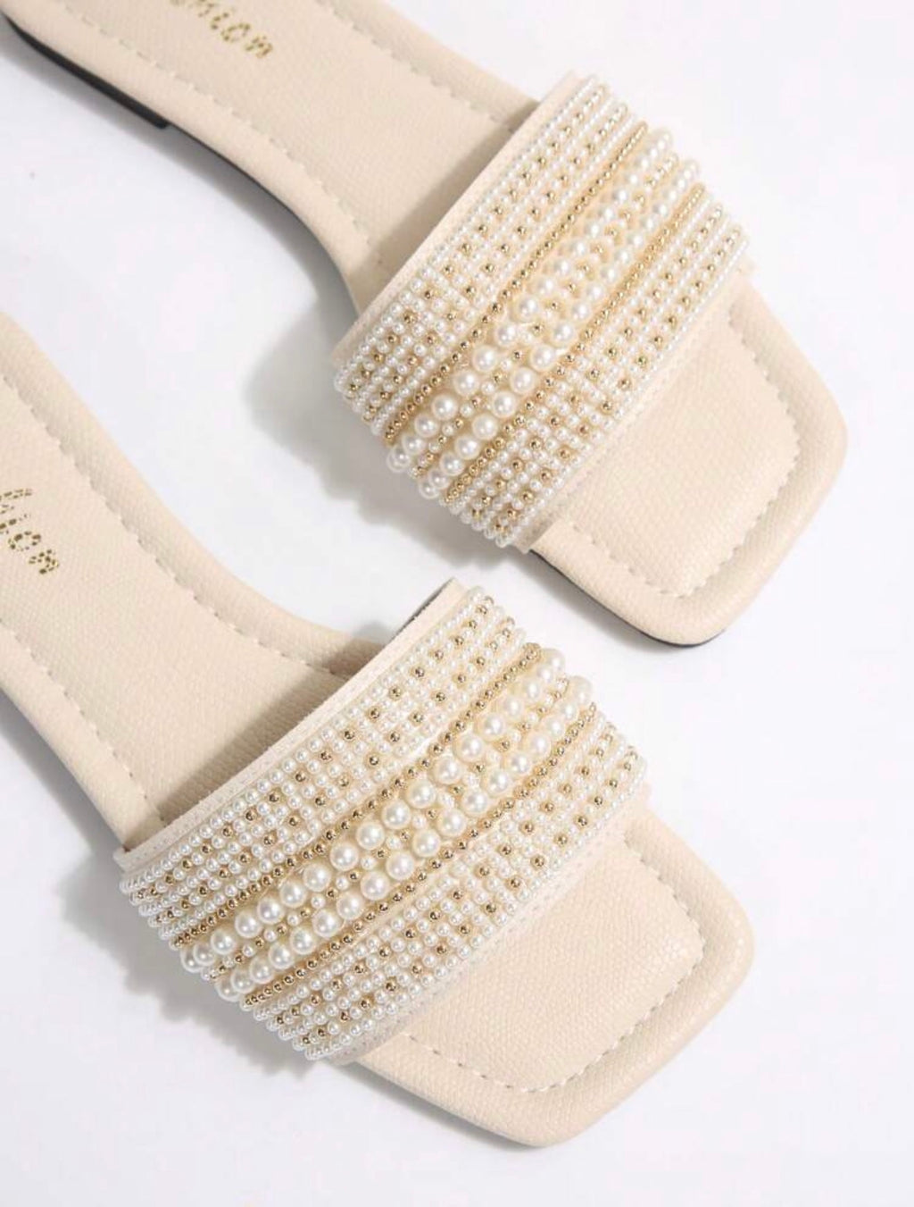 New Plus-Size Women’s Rhinestone & Pearl Square-Toe Mules – Luxury Beach & Summer Sandals