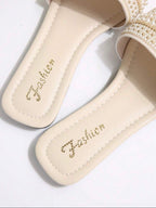 New Plus-Size Women’s Rhinestone & Pearl Square-Toe Mules – Luxury Beach & Summer Sandals