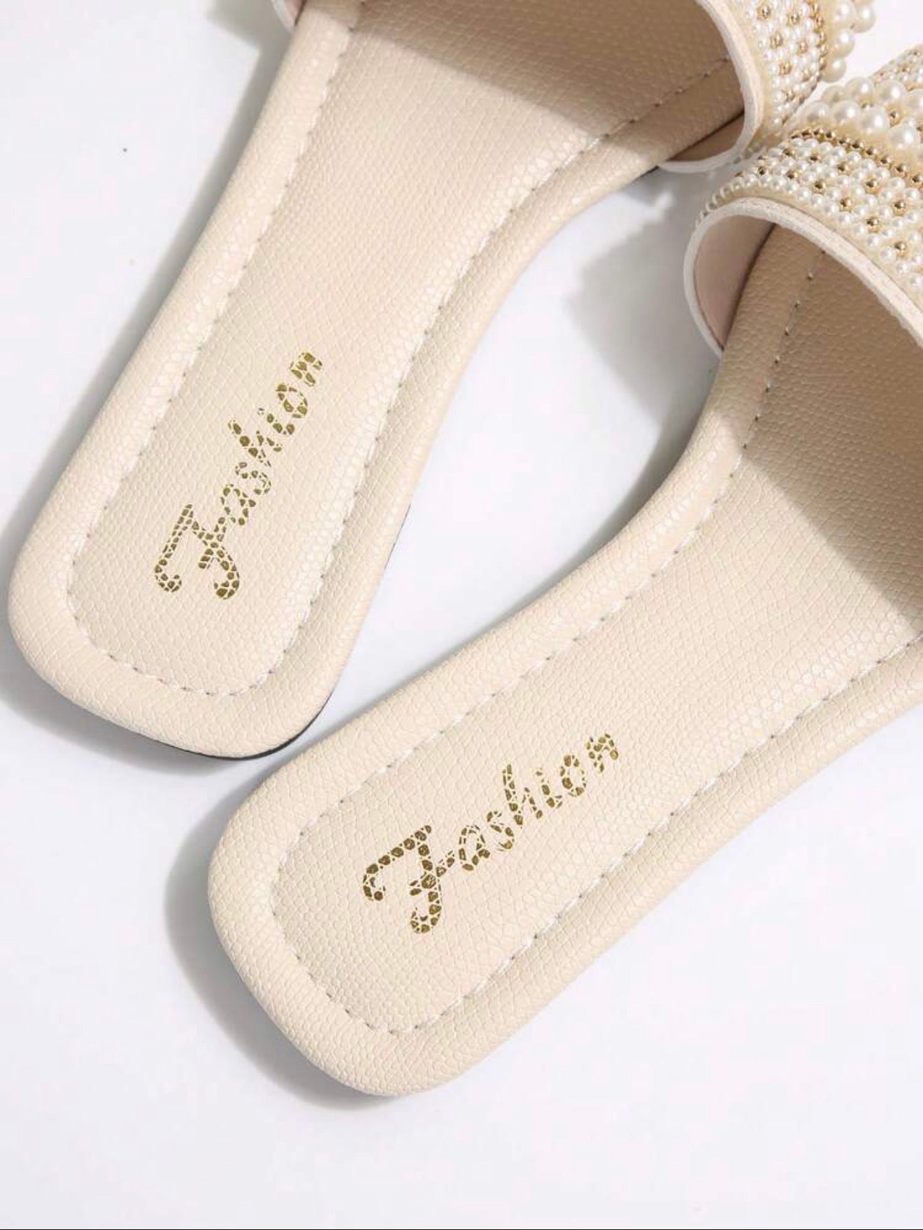 New Plus-Size Women’s Rhinestone & Pearl Square-Toe Mules – Luxury Beach & Summer Sandals