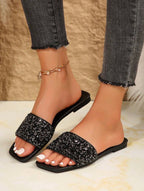 New Plus-Size Women’s Rhinestone & Pearl Square-Toe Mules – Luxury Beach & Summer Sandals