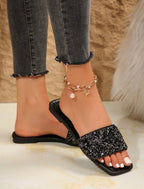 New Plus-Size Women’s Rhinestone & Pearl Square-Toe Mules – Luxury Beach & Summer Sandals