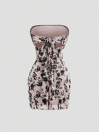 Women's Retro Sexy Sleeveless Velvet Floral Print Fitted Mini Dress, Black, Sum