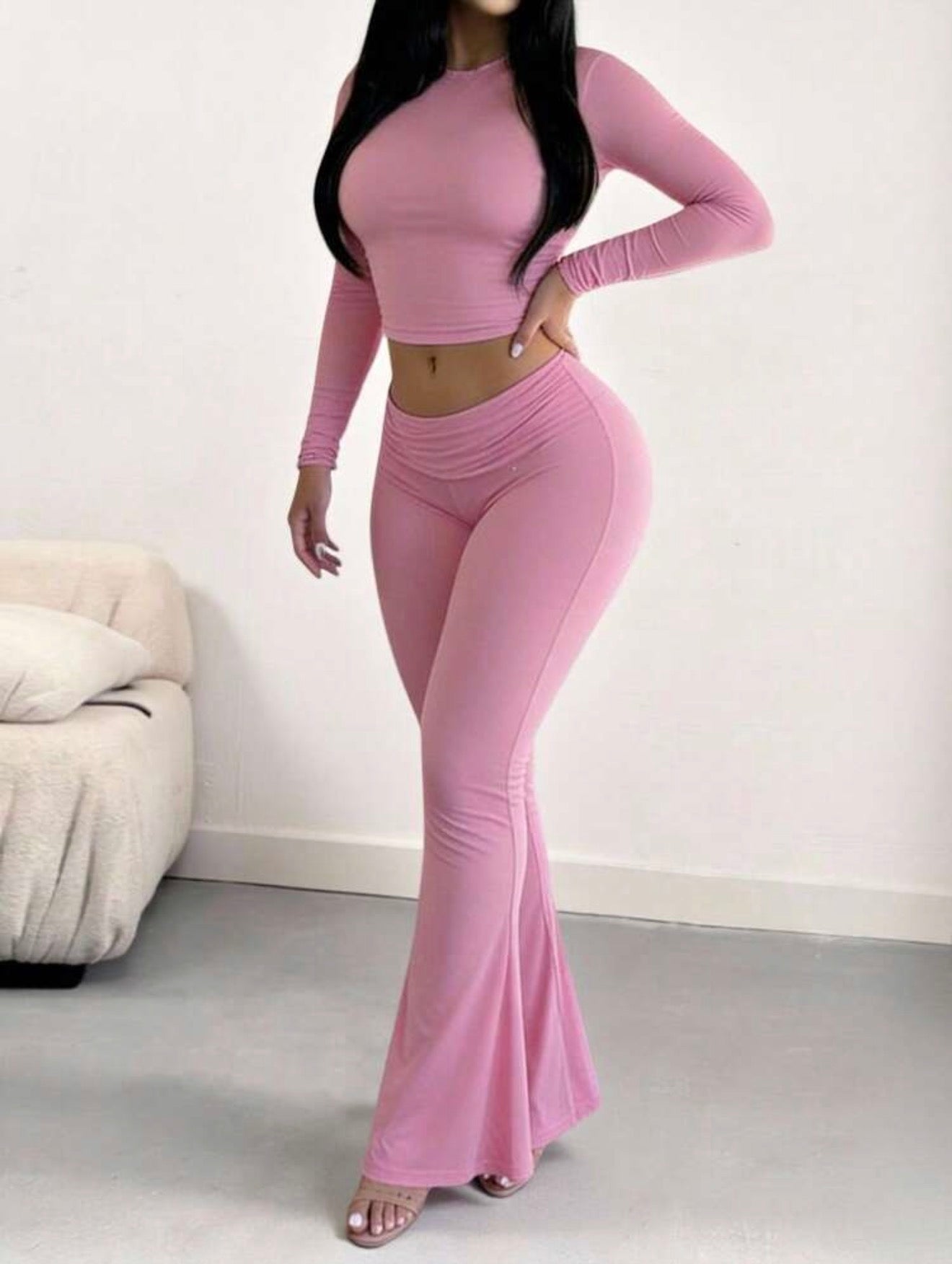 DAWINE Women's Casual Solid Color Top And Pants 2 Pieces Set