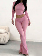 DAWINE Women's Casual Solid Color Top And Pants 2 Pieces Set