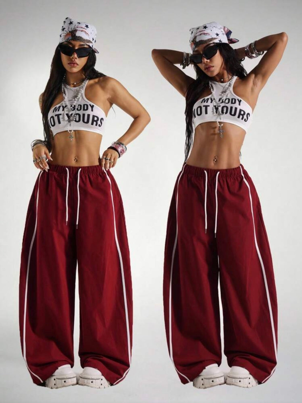 Women's Drawstring Waist Wide Leg Loose Harem Pants