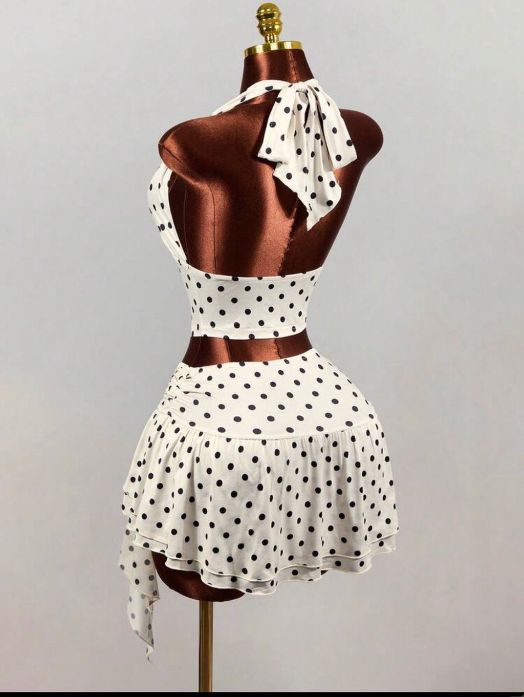 Hot Girl Style White With Black Dot Spaghetti Strap Tank Top, Sexy Deep V-Neck Backless Cropped Camisole,
